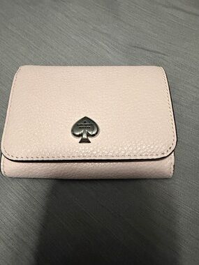 kate spade light pink pebbled leather trifold wallet